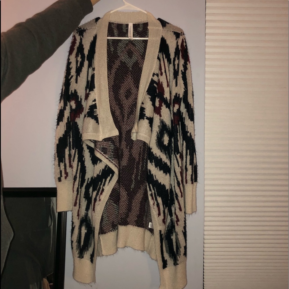 Red, Blue and Cream Colored Cardigan